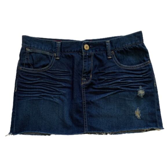 Paper Denim & Cloth Skirt Vanessa Dark Wash Distressed Jean Mini Skirt Size 28 - Picture 1 of 12